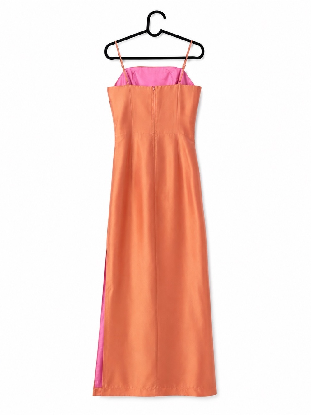 JS Collections Peach-Orange Satin Spaghetti-Strap Maxi Dress - Picture 2 of 5